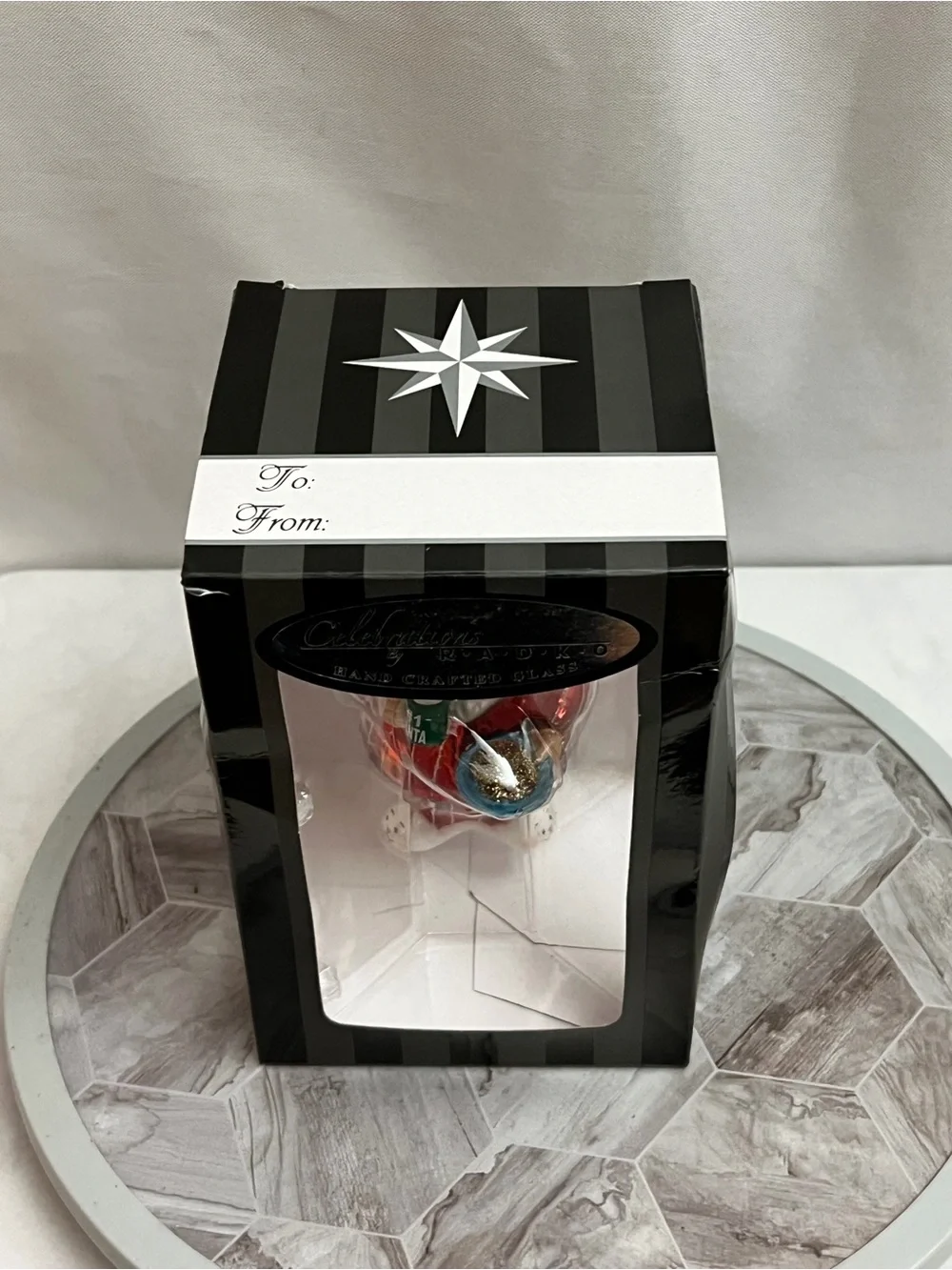Celebrations By Radko Santa TV Dinner Handcrafted Glass Christmas Ornament Box